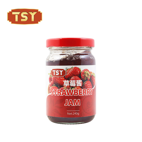 Garrafa de vidro de 240g 100% de geléia de morango fresco e doce natural