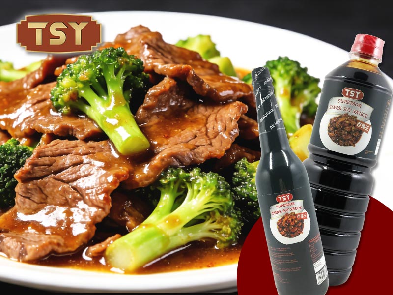 Carne Frita com Molho de Soja Escuro e Brócolis