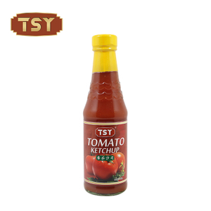 Garrafa de vidro 320g mergulhando ketchup de tomate saboroso agridoce para supermercado